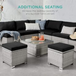Best Choice Products Set of 2 Wicker Ottomans, Multipurpose Outdoor Furniture for Patio, Backyard, Additional Seating, Footrest, Side Table w/Storage, Removable Cushions - Gray/Black - 6