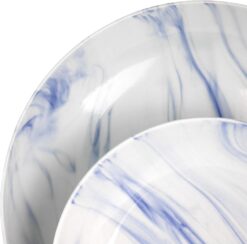 Elama Fine Round Gloss Dinnerware Dish Set, 16 Piece, Blue and White Marble - 10