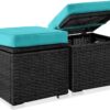 Best Choice Products Set of 2 Wicker Ottomans, Multipurpose Outdoor Furniture for Patio, Backyard, Additional Seating, Footrest, Side Table w/Storage, Removable Cushions - Black/Teal - 1