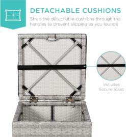 Best Choice Products Set of 2 Wicker Ottomans, Multipurpose Outdoor Furniture for Patio, Backyard, Additional Seating, Footrest, Side Table w/Storage, Removable Cushions - Gray/Black - 5