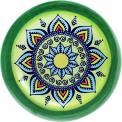 Elama Multicolored Round Stoneware Mandala Pattern Dinnerware Set, 16 Piece, Green - 3