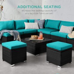 Best Choice Products Set of 2 Wicker Ottomans, Multipurpose Outdoor Furniture for Patio, Backyard, Additional Seating, Footrest, Side Table w/Storage, Removable Cushions - Black/Teal - 6
