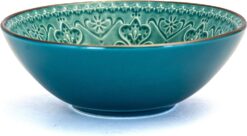 Elama Round Stoneware Embossed Dinnerware Dish Set, 16 Piece, Ocean Teal and Green - 5