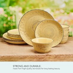 Pfaltzgraff Trellis Sunflower 12 Piece Dinnerware Set, Service for 4, Yellow - 5