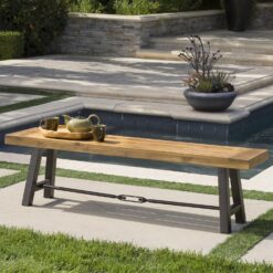 Christopher Knight Home Catriona Outdoor Acacia Wood Bench with Metal Accents, Teak Finish / Rustic Metal 14. 50 x 63 x 17. 75 inches - 2