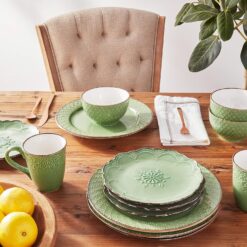 Pfaltzgraff French Lace Dinnerware Set, 16 Piece, Green - 7