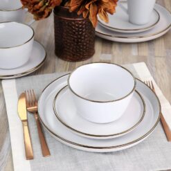 Elama Arthur 16 Piece Stoneware Dinnerware Set in Matte White with Gold Rim (Arthur Paul Louis Set) - 9