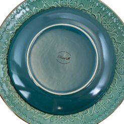 Elama Round Stoneware Embossed Dinnerware Dish Set, 16 Piece, Ocean Teal and Green - 4