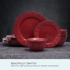 Pfaltzgraff Trellis Snowflakes 12 Piece Dinnerware Set, Service For 4, Red - 5