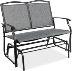 Best Choice Products 2-Person Outdoor Patio Swing Glider Steel Bench Loveseat Rocker for Deck, Porch w/Textilene Fabric, Steel Frame - Gray - 1