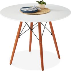 Best Choice Products 35.5in Round Dining Table, Compact Mid-Century Modern Table for 2-4, Home, Kitchen, Apartment w/Beech Wood Legs, Metal Frame - White