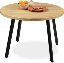 Best Choice Products 35.5in Round Mid-Century Modern Dining Table, Space-Saving Dinette for 2-4, Home, Kitchen, Apartment w/Steel Legs - Natural