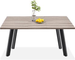 Best Choice Products Extendable Dining Table 47 to 63in Modern Large Expanding Kitchen Table up to 6 People w/Leaf Extension, 2 Locks, 132lb Capacity - Gray