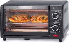 Betty Crocker Compact Toaster Oven, Pizza Oven with Toast & Bake, 2 Slice Toaster with Top & Bottom Heaters, Kitchen Countertop Oven