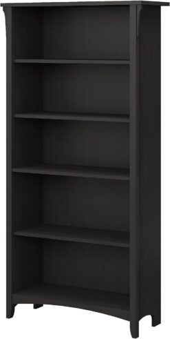 Bush Furniture Salinas Tall 5 Shelf Bookcase in Vintage Black Distressed Style Modern Farmhouse Bookshelf for Living Room and Home Office