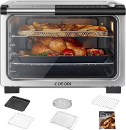COSORI 11-in-1 26-Quart Ceramic Air Fryer Toaster Oven Combo, Mother's Day Gift, Flat-Sealed Heating Elements for Easy Cleanup, Innovative Burner Function, 5 Accessories & Recipes, CCO-R252-SUS