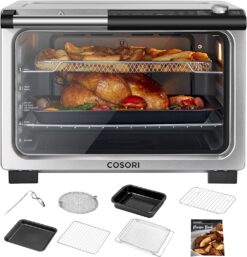 COSORI 13-in-1 26-Quart Ceramic Air Fryer Toaster Oven Combo, Mother's Day Gift, Flat-Sealed Heating Elements for Easy Cleanup, Innovative Burner Function, 7 Accessories & Recipes, CCO-R251-SUS