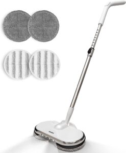 Cordless Electric Mop for Floor Cleaning, AlfaBot WS-24 Electric Spin Mop, Electric Mop with Water Sprayer and LED Headlight, Lightweight & Rechargeable Floor Scrubber for Hardwood Tile Floors