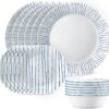 Corelle 18-Piece Dinnerware Set, Service for 6, Lightweight Round Plates and Bowls Set, Vitrelle Triple Layer Glass, Chip Resistant, Microwave and Dishwasher Safe, Nautical Stripes