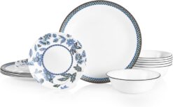 Corelle 18-Piece Dinnerware Set, Service for 6, Lightweight Round Plates and Bowls Set, Vitrelle Triple Layer Glass, Chip Resistant, Microwave and Dishwasher Safe, Veranda
