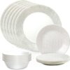 Corelle Vitrelle 18 Piece Glass Dinnerware Sets, Service for 6, Triple Layer Chip & Crack Resistant Glass Plate and Bowl Sets, Knox
