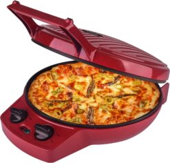 Courant Pizza Maker, 12 Inch Pizza Cooker and Calzone Maker, with Timer &Temperatures control, 1440 Watts Pizza Oven convert to Electric indoor Grill, Red