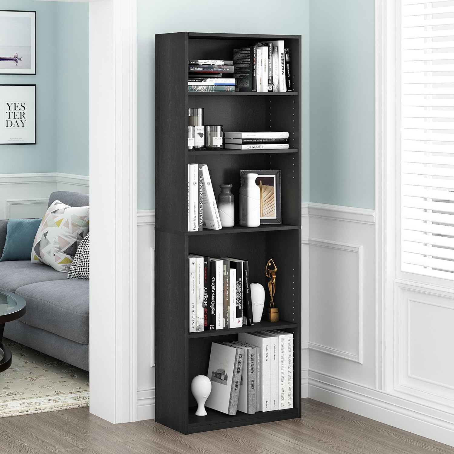 FURINNO JAYA Simply Home 5-Shelf Bookcase, 5-Tier, Black2