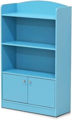 FURINNO Lova Bookshelf with Storage Cabinet, 9.49D x 23.82W x 42.28H in, Light Blue