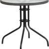 Flash Furniture Barker 28'' Round Tempered Glass Metal Table with Gray Rattan Edging