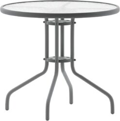 Flash Furniture Bellamy 31.5'' Round Tempered Glass Metal Table, Silver