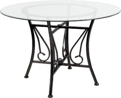 Flash Furniture Princeton 45'' Round Glass Dining Table with Black Metal Frame