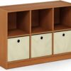 Furinno Basic 3x2 Bookcase Storage w/Bins, Light Cherry/Ivory