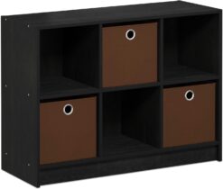 Furinno Basic 3x2 Cube Storage Bookcase Organizer with Bins, Americano/Brown