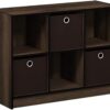 Furinno Basic 3x2 Cube Storage Bookcase Organizer with Bins, Columbia Walnut/Dark Brown