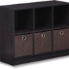 Furinno Basic 3x2 Cube Storage Bookcase Organizer with Bins, Dark Walnut