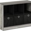 Furinno Basic 3x2 Cube Storage Bookcase Organizer with Bins, French Oak Grey/Black
