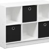 Furinno Basic 3x2 Cube Storage Bookcase Organizer with Bins, White/Black