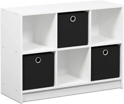 Furinno Basic 3x2 Cube Storage Bookcase Organizer with Bins, White/Black