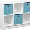 Furinno Basic 3x2 Cube Storage Bookcase Organizer with Bins, White/Light Blue