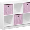Furinno Basic 3x2 Cube Storage Bookcase Organizer with Bins, White/Light Pink