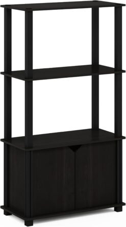 Furinno Brahms 4-Tier Multipurpose Bookcase/Bookshelf/Display Shelf/Display Rack with Door, Espresso/Black