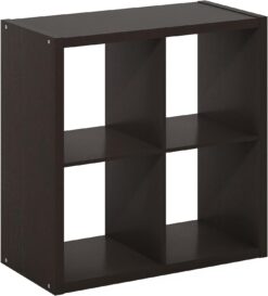 Furinno Cubicle Open Back Decorative Cube Storage Organizer, 4-Cube, Dark Oak