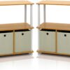 Furinno Go Green 3-Tier 2-Bin Multi-Purpose Storage Shelf (Set of 2), Beech
