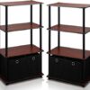 Furinno Go Green 4-Tier Multipurpose Storage Shelf with Bins, Set of 2, Dark Cherry