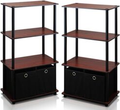 Furinno Go Green 4-Tier Multipurpose Storage Shelf with Bins, Set of 2, Dark Cherry