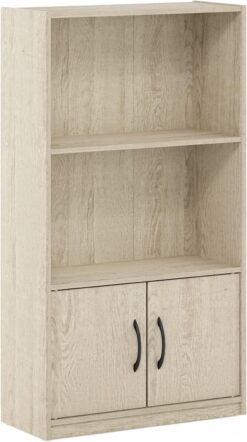 Furinno Gruen 3-Tier Open Shelf Bookcase with 2 Doors Storage Cabinet, Metropolitan Pine