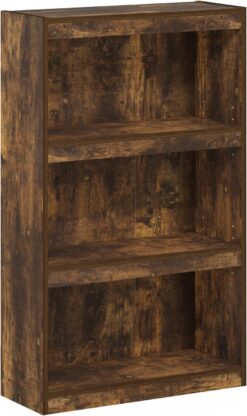 Furinno Jaya Enhanced Home Bookcase 3-Tier Adjustable Bookshelf, Amber Pine