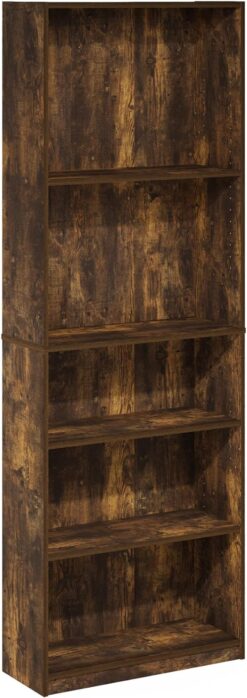Furinno Jaya Simply Home Adjustable Shelf Bookcase, 5-Tier, Amber Pine