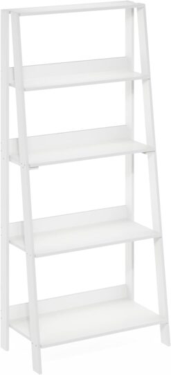 Furinno Ladder Bookcase Display Shelf, 5-Tier, White