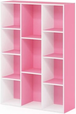 Furinno Luder Bookcase / Book / Storage , 11-Cube, White/Pink